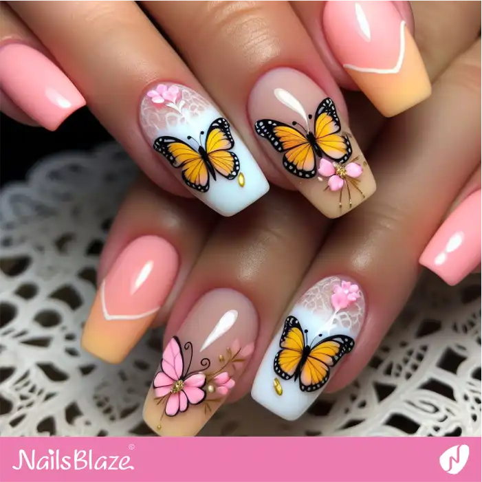 Embellished Peach Fuzz Butterfly Nail Design | Color of the Year 2024 - NB1826